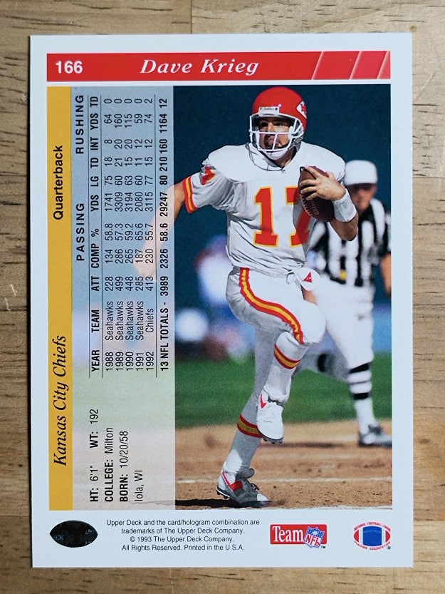 1993 Upper Deck #166 Dave Krieg