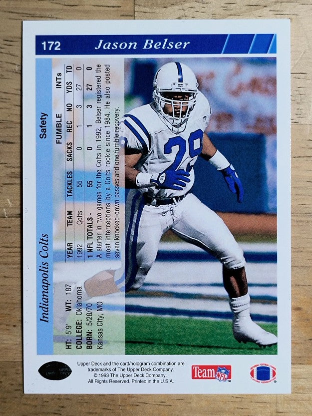 1993 Upper Deck #172 Jason Belser