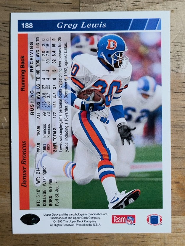 1993 Upper Deck #188 Greg Lewis