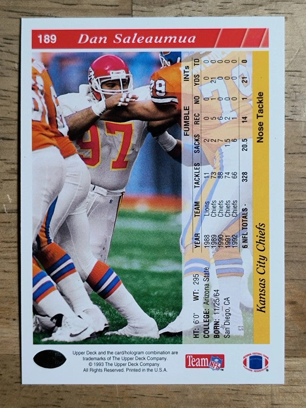 1993 Upper Deck #189 Dan Saleaumua