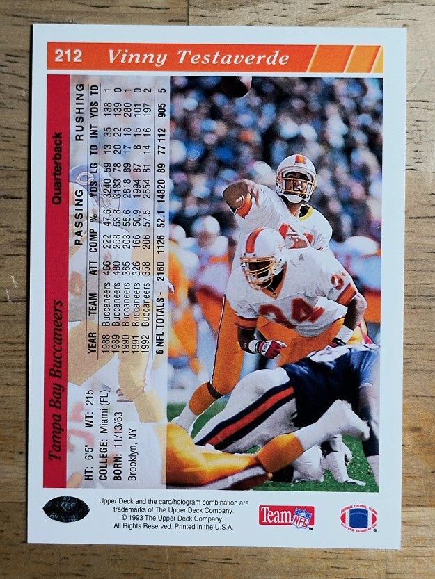 1993 Upper Deck #212 Vinny Testaverde