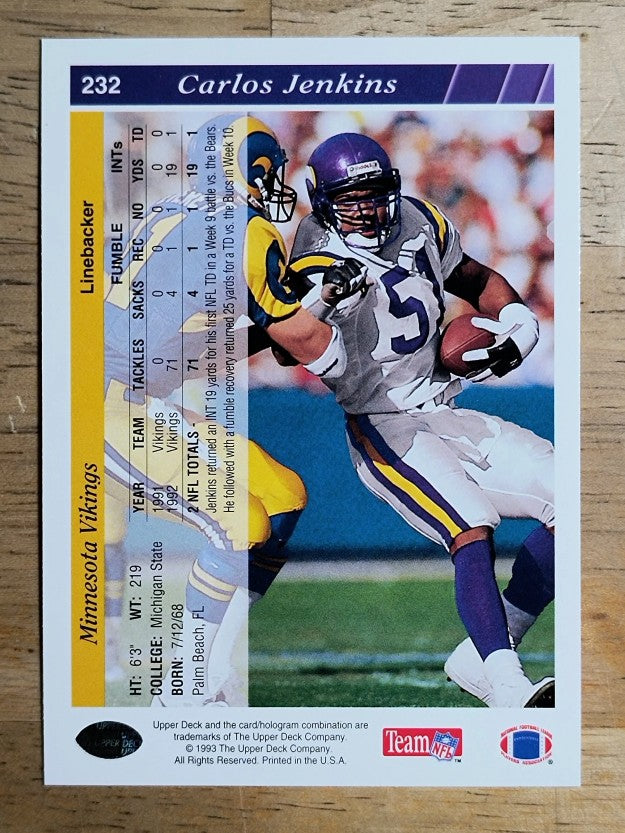 1993 Upper Deck #232 Carlos Jenkins