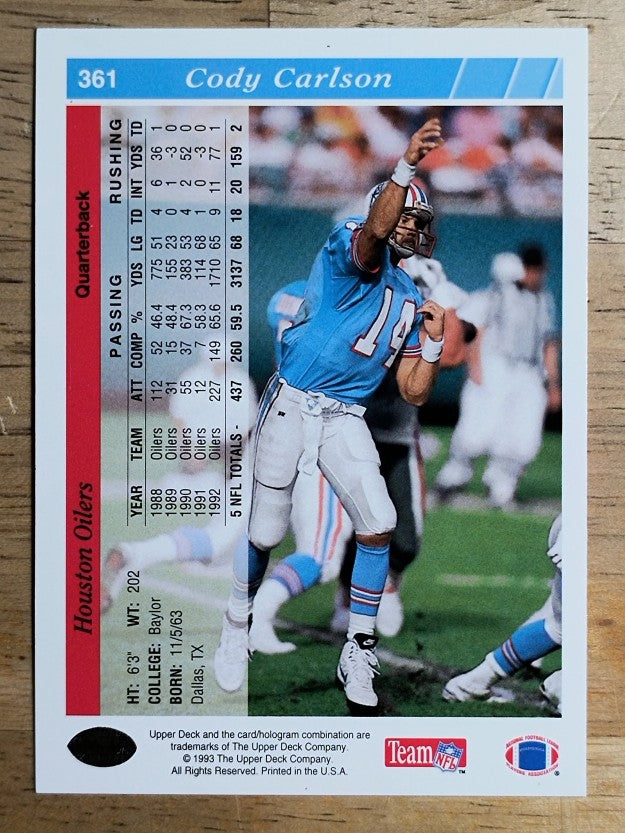 1993 Upper Deck #361 Cody Carlson