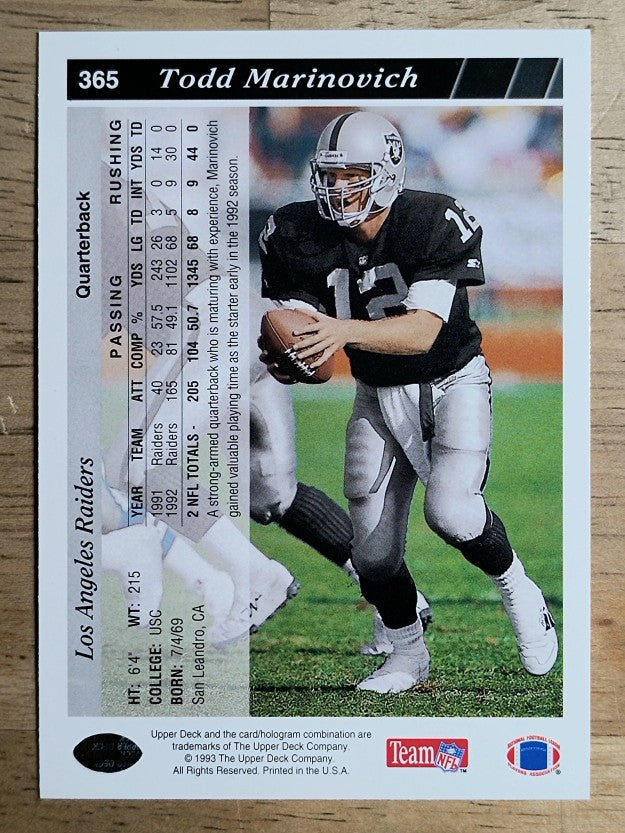 1993 Upper Deck #365 Todd Marinovich