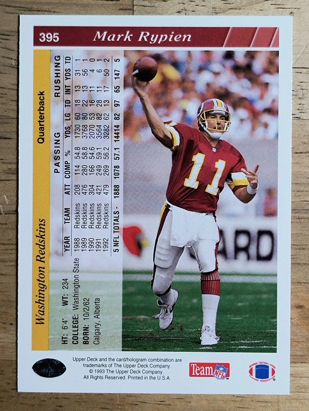 1993 Upper Deck #395 Mark Rypien