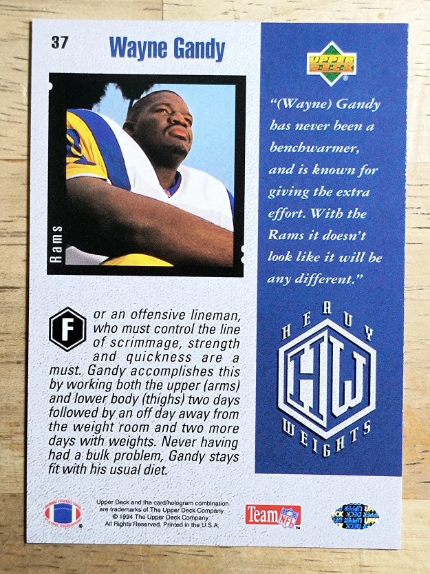 1994 Upper Deck #37 Wayne Gandy HW