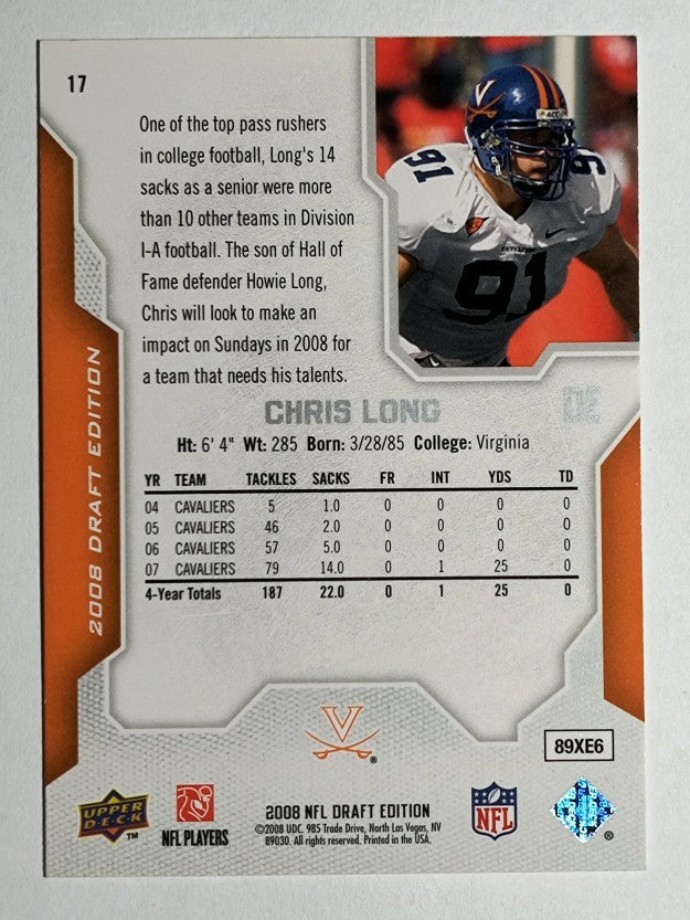 2008 Upper Deck Draft Edition #17 Chris Long RC
