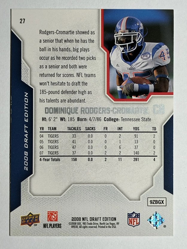 2008 Upper Deck Draft Edition #27 Dominique Rodgers-Cromartie RC