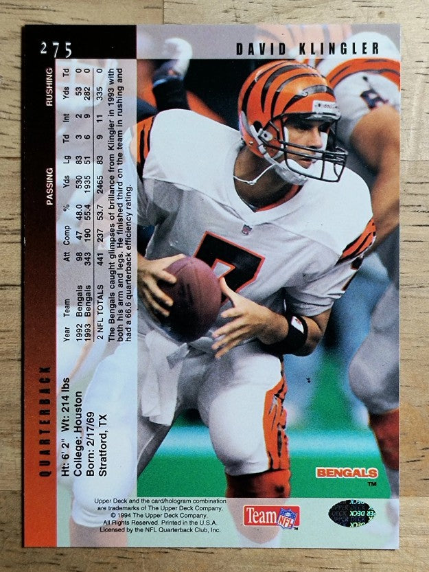 1994 Upper Deck #275 David Klingler
