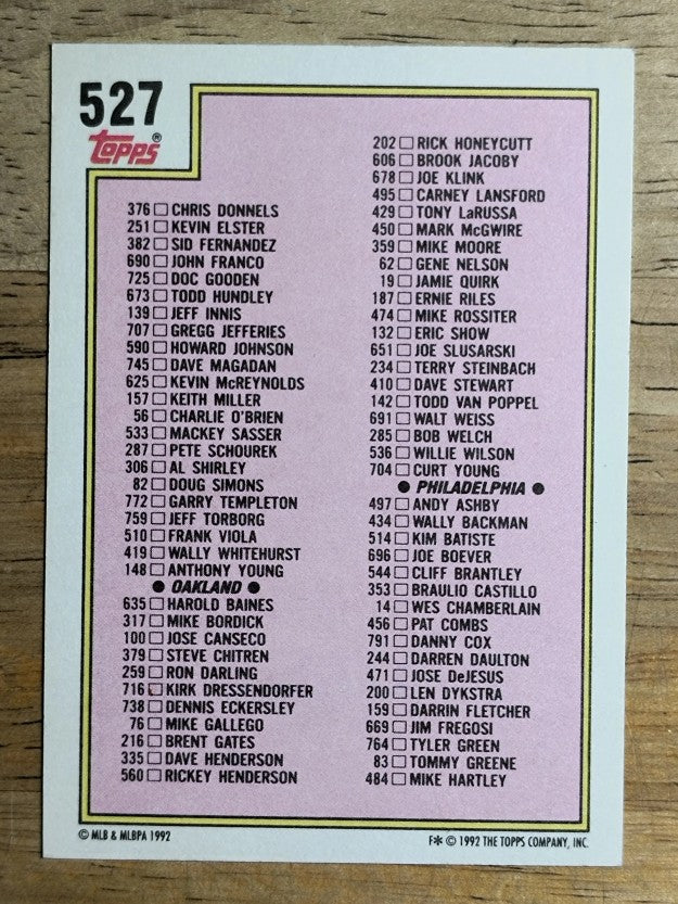 1992 Topps #527 Checklist 397-528