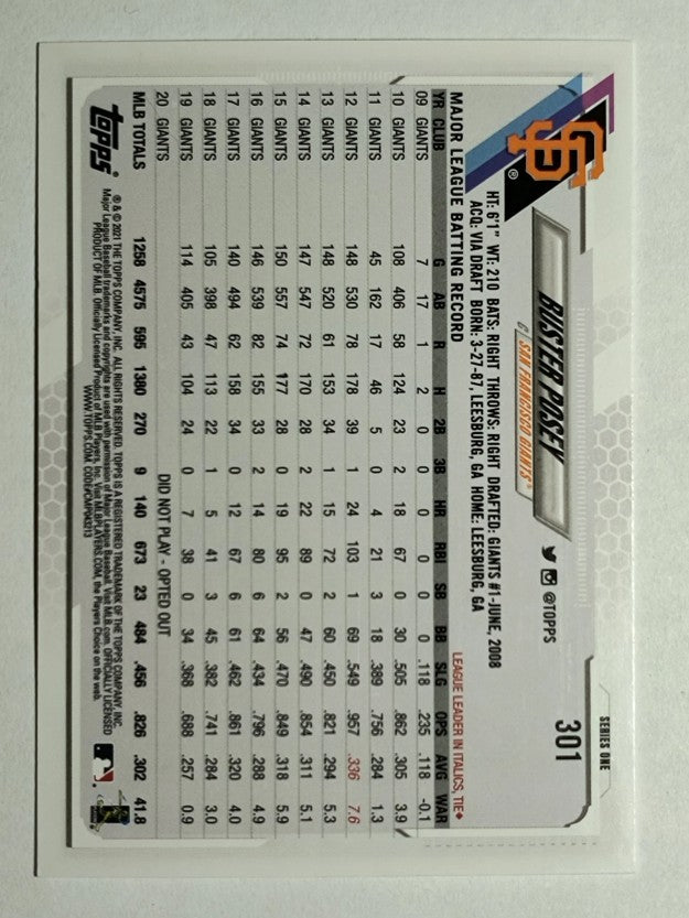 2021 Topps #301 Buster Posey