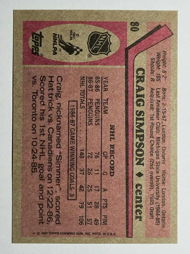 1987-88 Topps #80 Craig Simpson DP RC