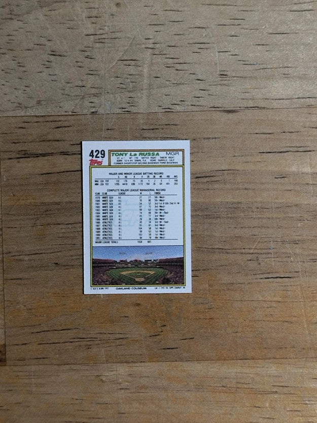 1992 Topps Micro #429 Tony LaRussa MG