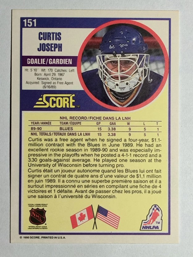 1990-91 Score Canadian #151 Curtis Joseph RC