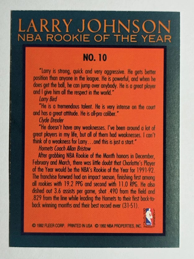 1992-93 Fleer Larry Johnson #10 Larry Johnson/In warm-up suit