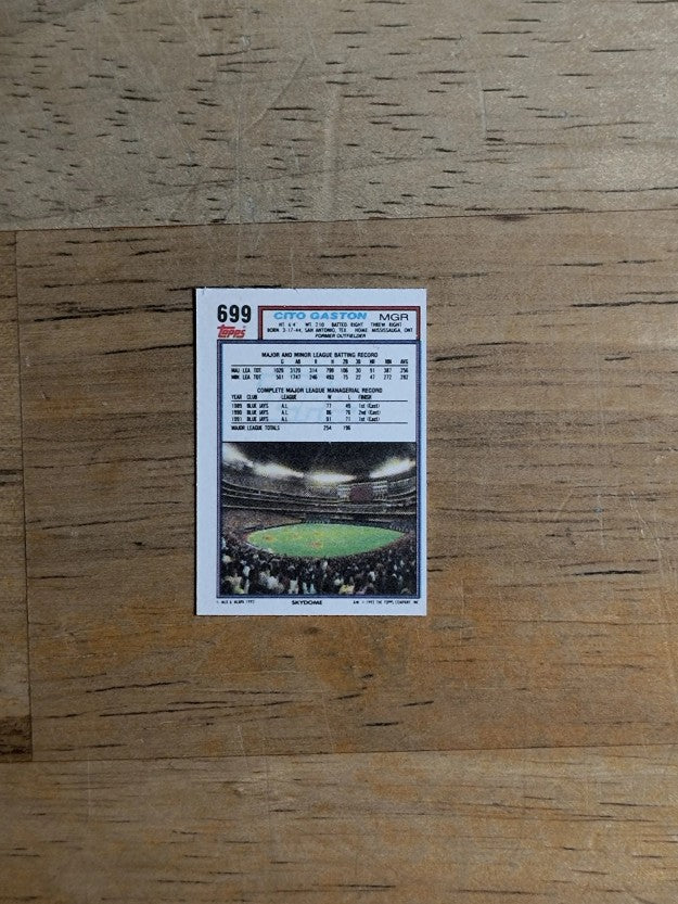 1992 Topps Micro #699 Cito Gaston MG