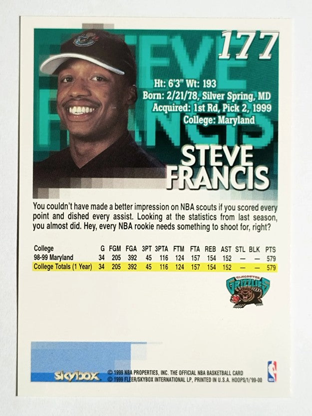 1999-00 Hoops #177 Steve Francis RC