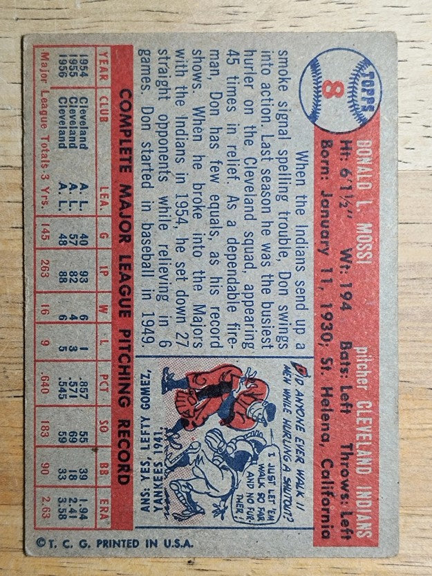 1957 Topps #8 Don Mossi (VGEX)