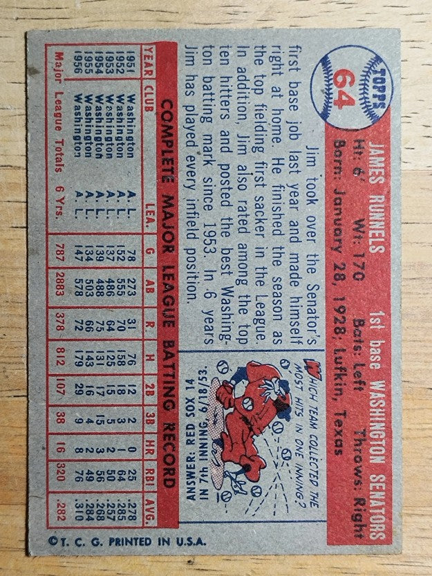 1957 Topps #64 Pete Runnels (EX)