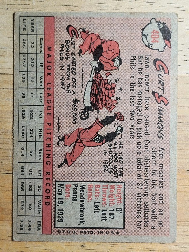 1958 Topps #404 Curt Simmons (VG)