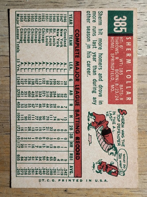 1959 Topps #385 Sherm Lollar (EX)