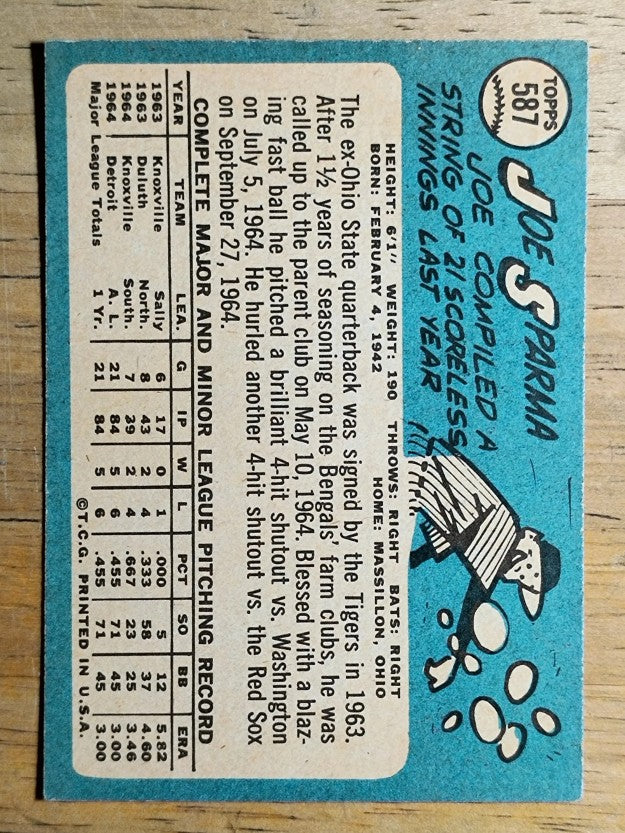 1965 Topps #587 Joe Sparma (VGEX)
