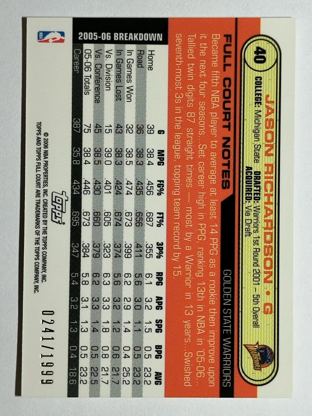 2006-07 Topps Full Court Photographer's Proof #40 Jason Richardson