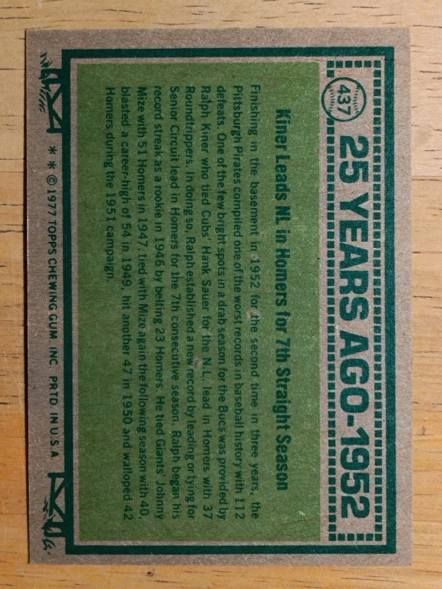 1977 Topps #437 Ralph Kiner TBC (NM)