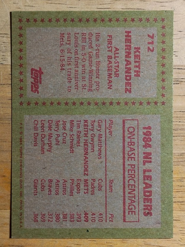 1985 Topps #712 Keith Hernandez AS