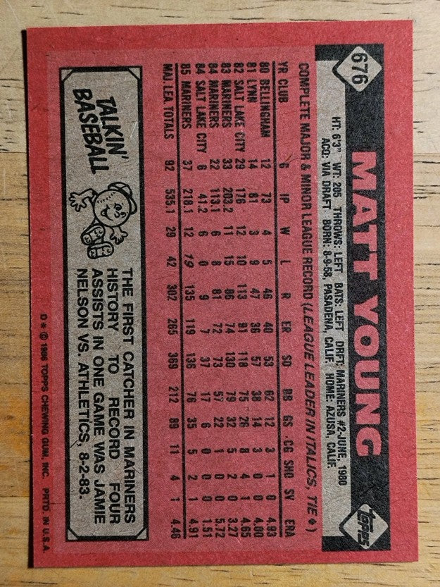 1986 Topps #676 Matt Young