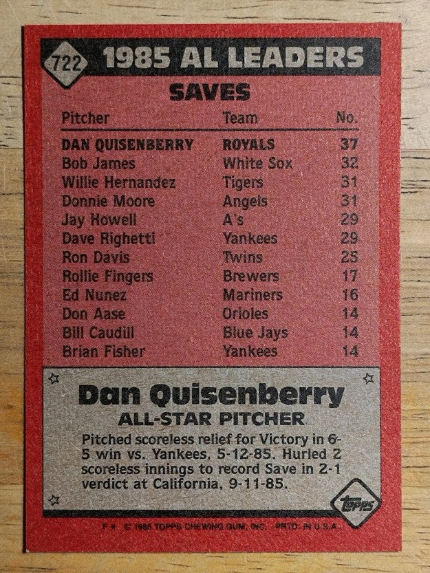 1986 Topps #722 Dan Quisenberry AS
