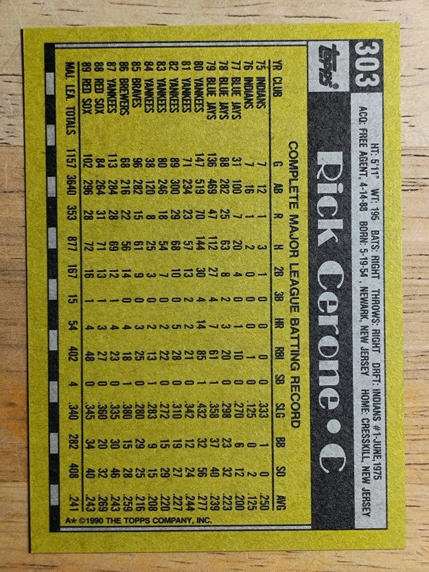 1990 Topps #303 Rick Cerone