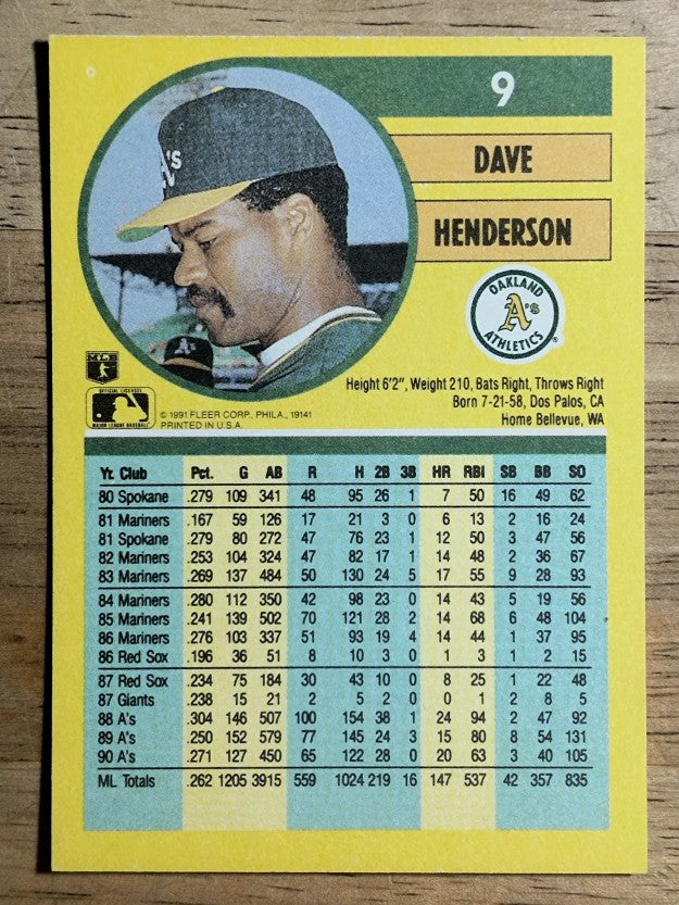 1991 Fleer #9 Dave Henderson