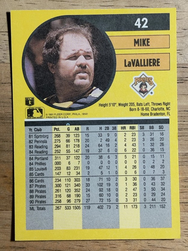 1991 Fleer #42 Mike LaValliere