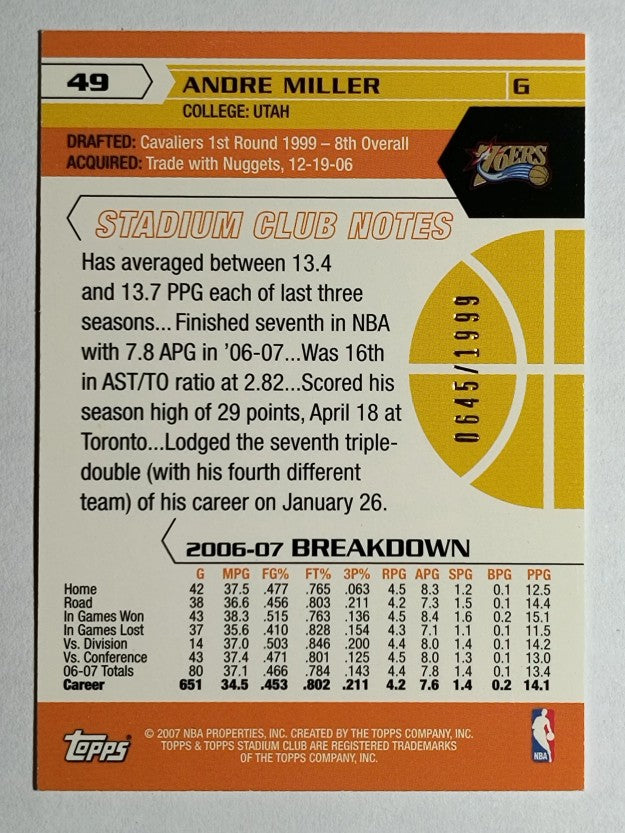 2007-08 Stadium Club First Day Issue #49 Andre Miller
