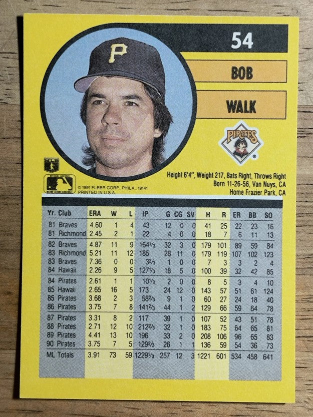 1991 Fleer #54 Bob Walk