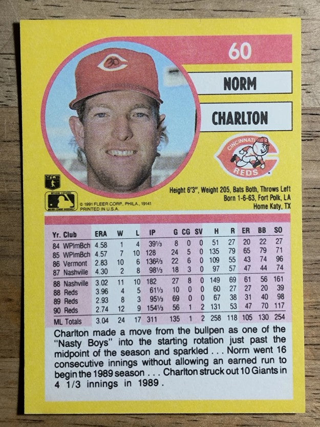 1991 Fleer #60 Norm Charlton