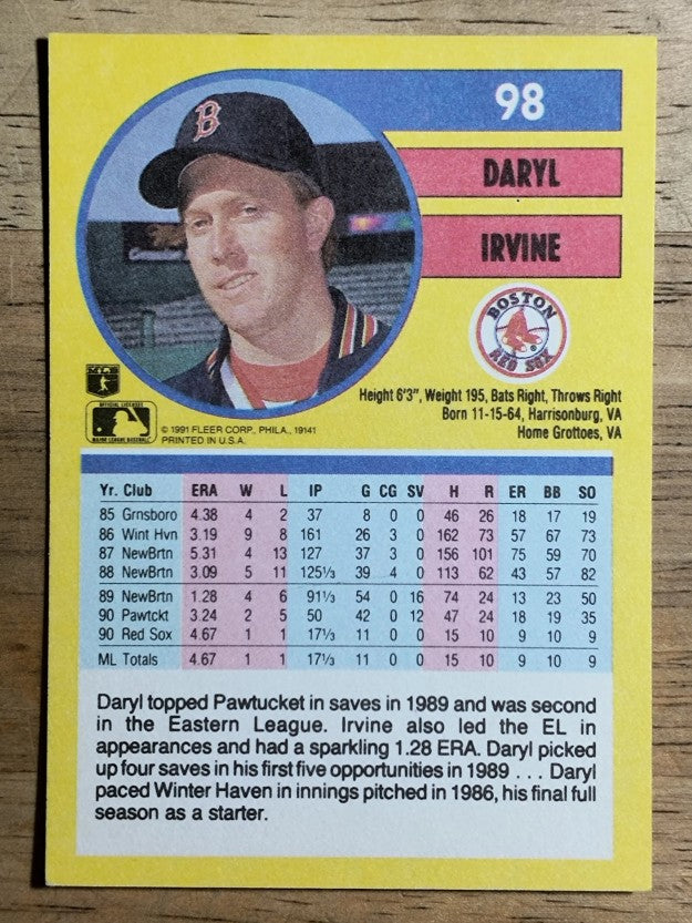 1991 Fleer #98 Daryl Irvine RC