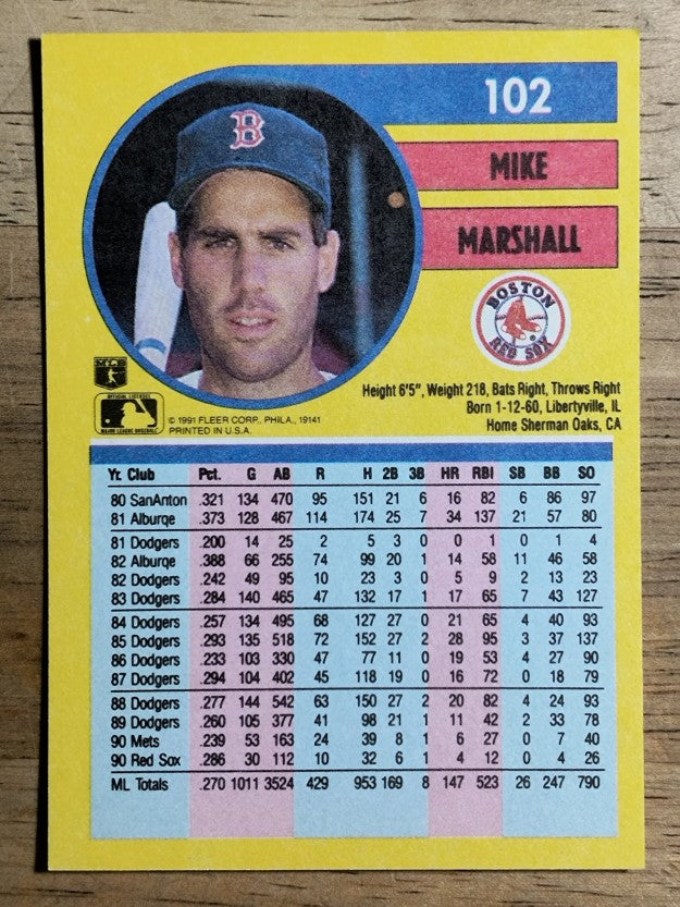 1991 Fleer #102 Mike Marshall