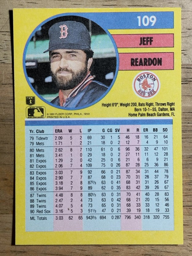 1991 Fleer #109 Jeff Reardon