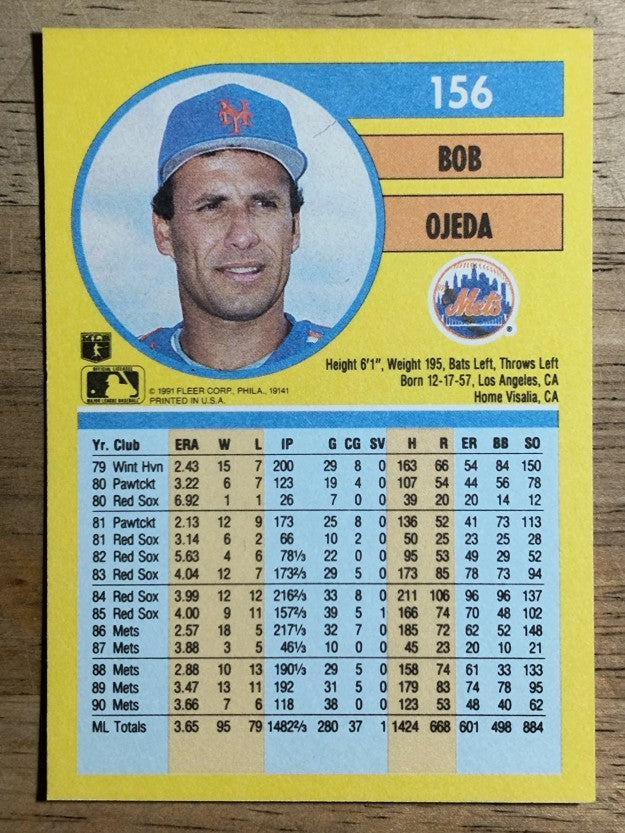 1991 Fleer #156 Bob Ojeda