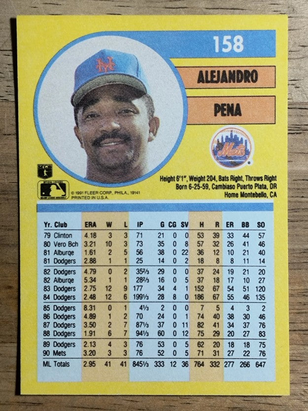1991 Fleer #158 Alejandro Pena