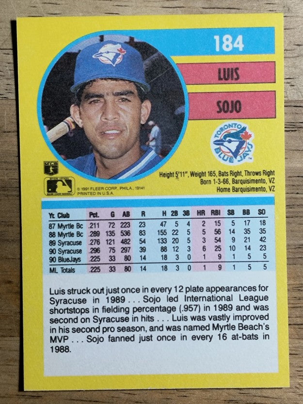 1991 Fleer #184 Luis Sojo