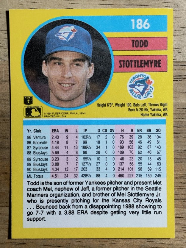 1991 Fleer #186 Todd Stottlemyre