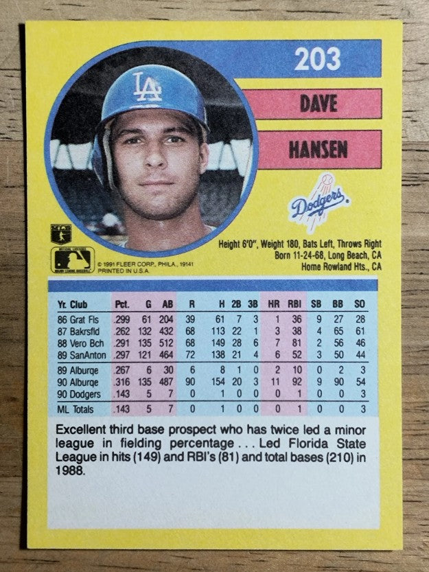 1991 Fleer #203 Dave Hansen