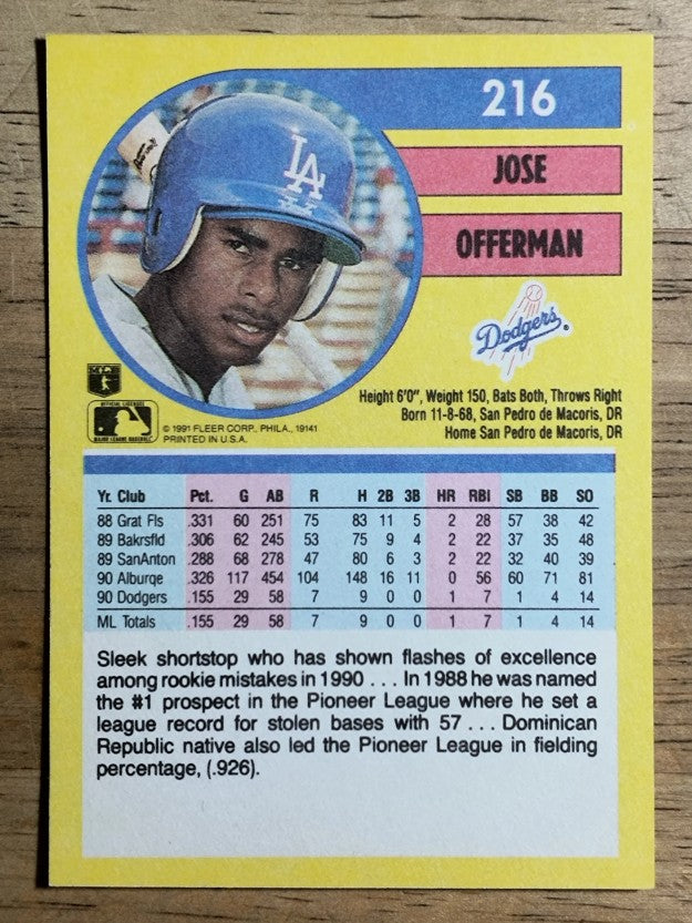 1991 Fleer #216 Jose Offerman