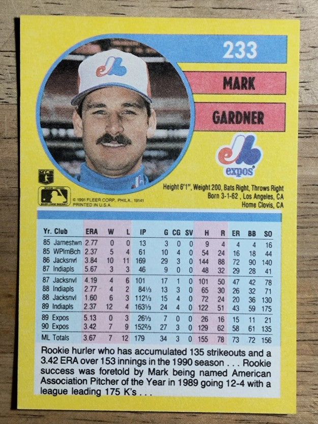 1991 Fleer #233 Mark Gardner
