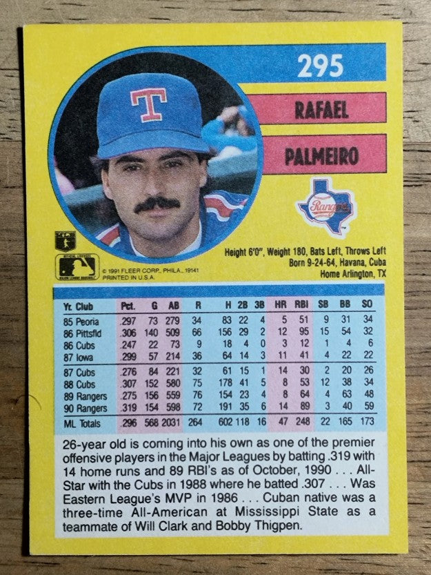 1991 Fleer #295 Rafael Palmeiro