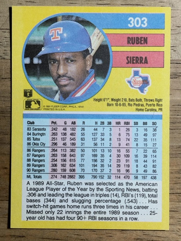 1991 Fleer #303 Ruben Sierra