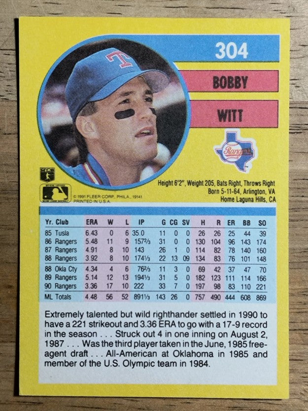 1991 Fleer #304 Bobby Witt